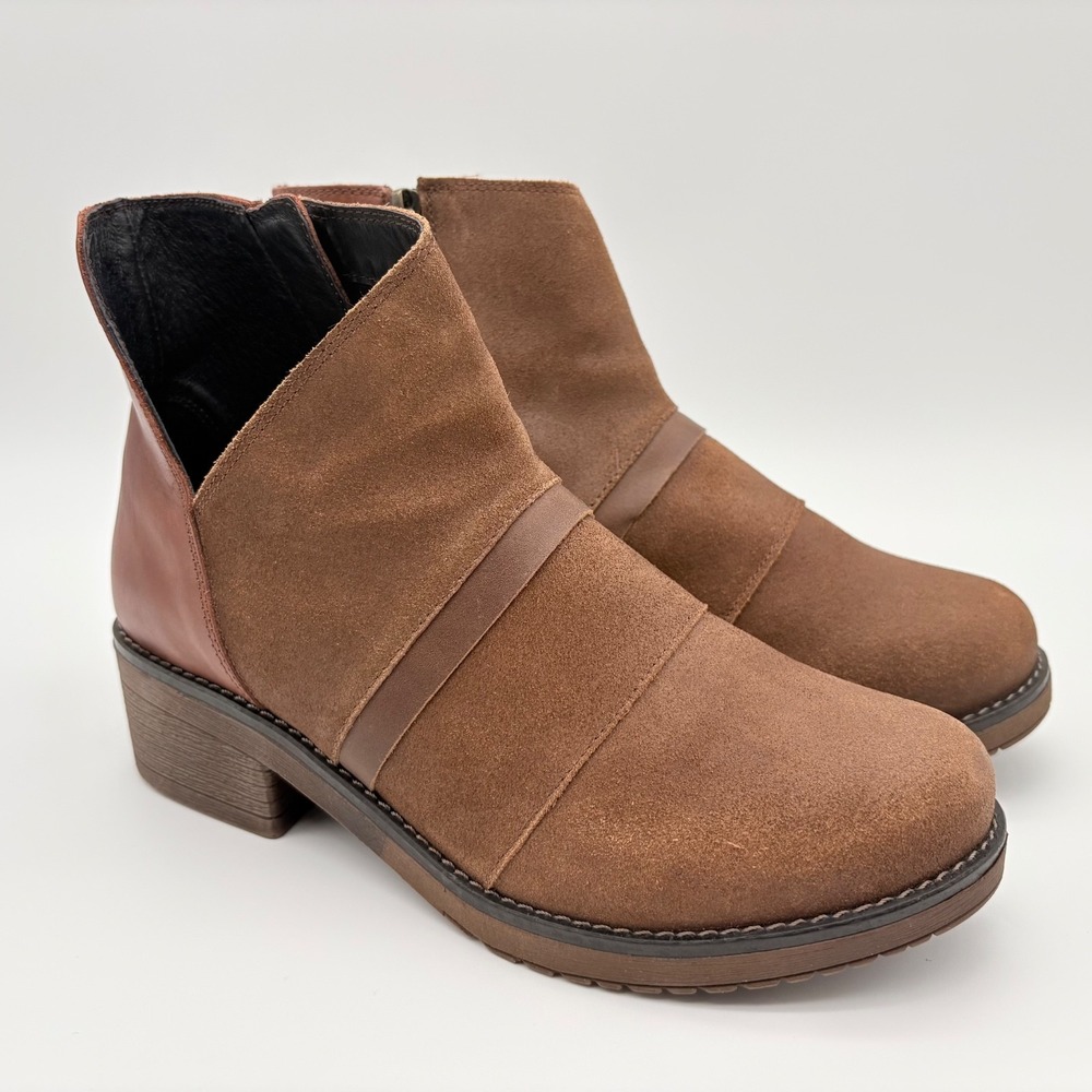 Naot Emerald Ankle Boots Womens Size 7 Brown Chestnut Leather Suede Side Zip